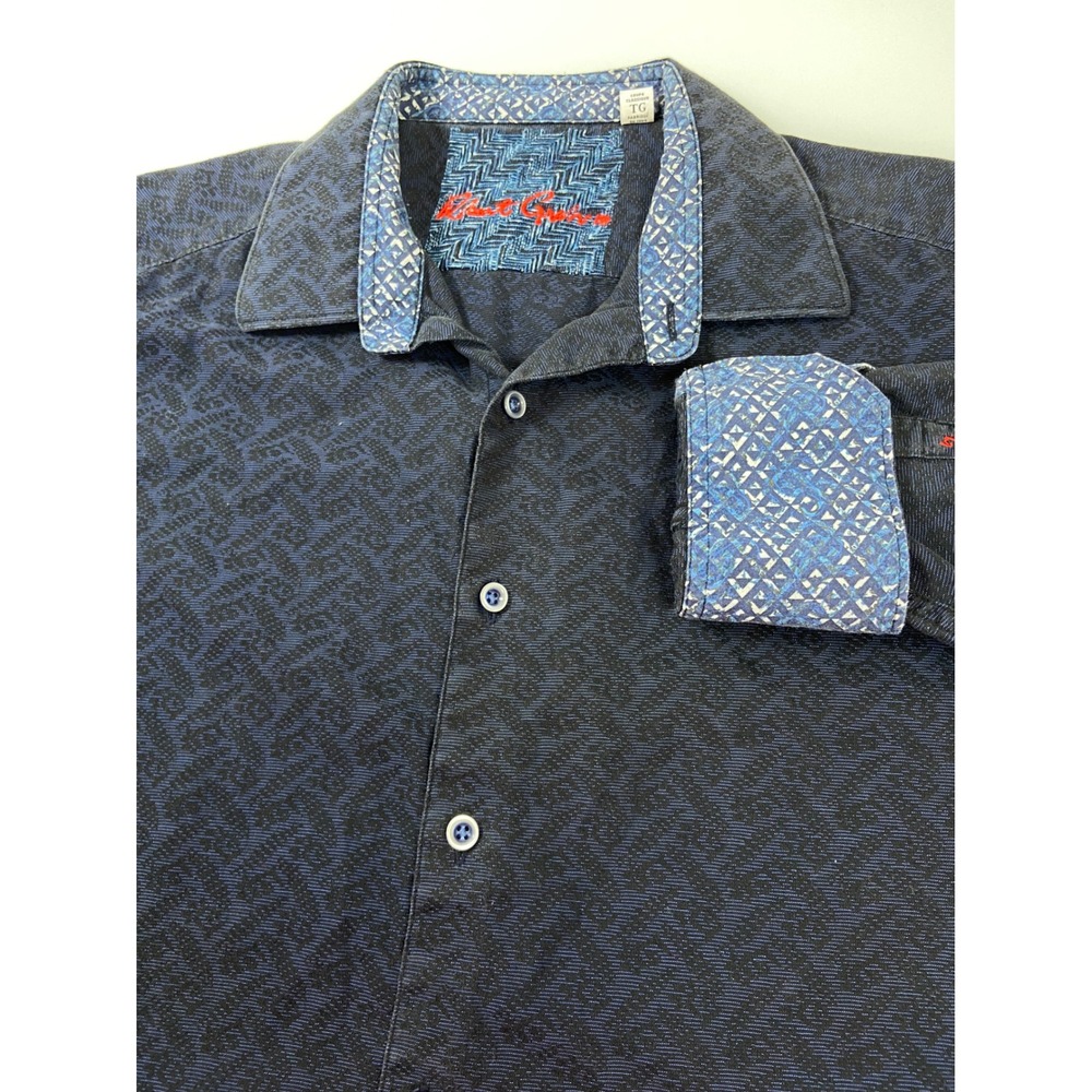 Robert Graham‎ Mens XL Navy Geometric Pattern Button Down Casual Shirt Flip Cuff